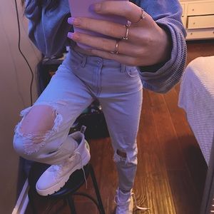 high rise ripped mom jeans